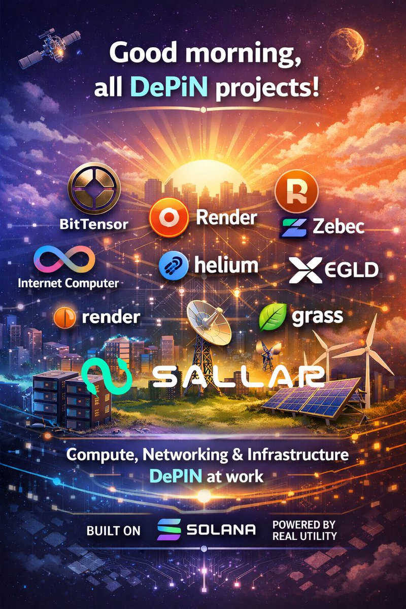 Good morning to all #DePIN builders 👋

From <a href="/bittensorsolana/">Bittensor on Solana</a>, through <a href="/rendernetwork/">The Render Network</a>, <a href="/Zebec_HQ/">Zebec Network</a>, and <a href="/MultiversX/">Multiversᕽ</a>,
to ecosystem staples like <a href="/sallar_io/">SALLAR $ALL | Solana Chain's DePIN 🐍</a>, <a href="/nosana_ai/">Nosana</a>, <a href="/helium/">Helium🎈</a>, and <a href="/grass/">Grass</a> —
we’re watching multiple models of decentralized compute, networking, and real-world