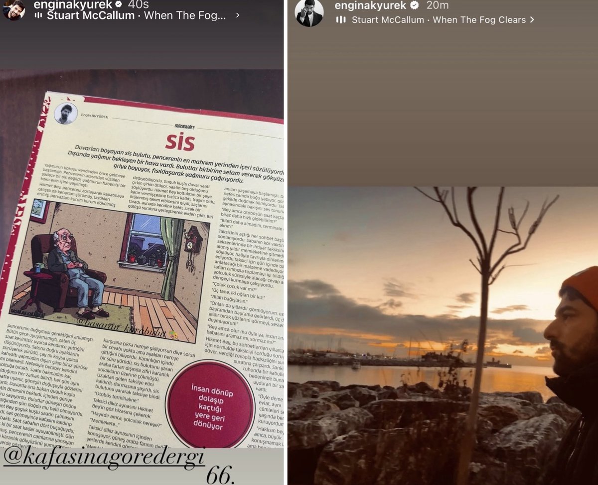 Engin posts his new short story, “Sis” (Fog or Mist) from the latest issue of #KafasınaGöre. The story follows the protagonist Mr Hikmet as he embarks on a journey back to his hometown after sixty years. We’re told, “People always end up returning to the place they tried to