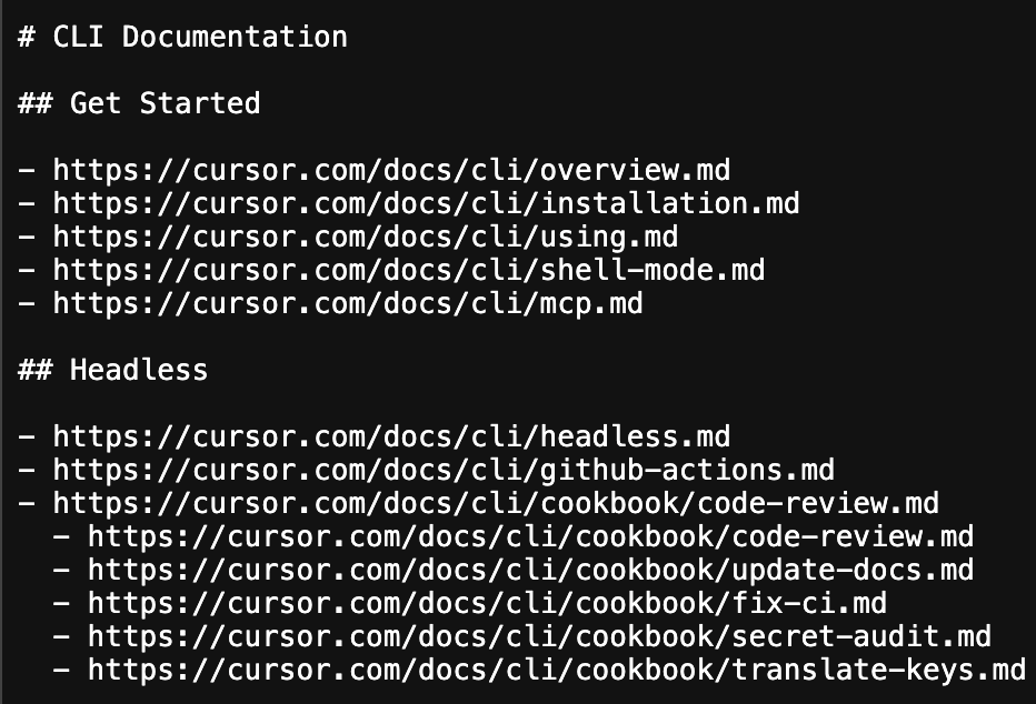 CLI docs list