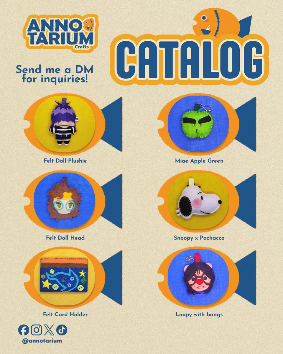 annotarium's tweet image. ( ﾉ ﾟｰﾟ)ﾉ OPEN FOR COMMISSION ! 🐟

Stop scrolling and read this! ദ്ദി(˵ •̀ ᴗ - ˵ ) ✧ Annotarium is now accepting felt commissions 💙.  Perfect for personalized or customized gifts and souvenirs 🎁!

If you're interested, kindly send us a DM  ─=≡Σ((( つ•̀ω•́)つ📨