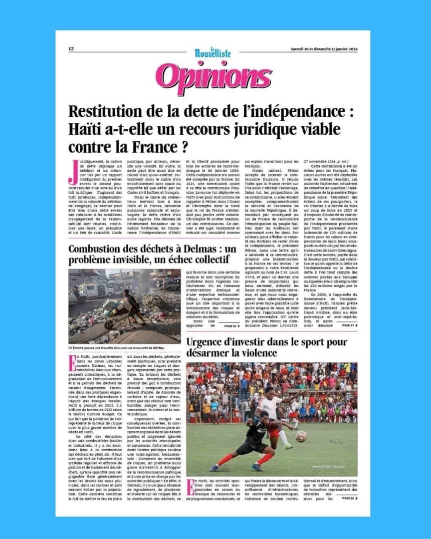 J’ai le plaisir de partager avec vous mon article intitulé :  « Urgence d’investir dans le sport pour désarmer la violence »,  publié dans les colonnes du quotidien Le Nouvelliste Haiti. 

Lien : lenouvelliste.com/article/263155…

#sports
#Haiti