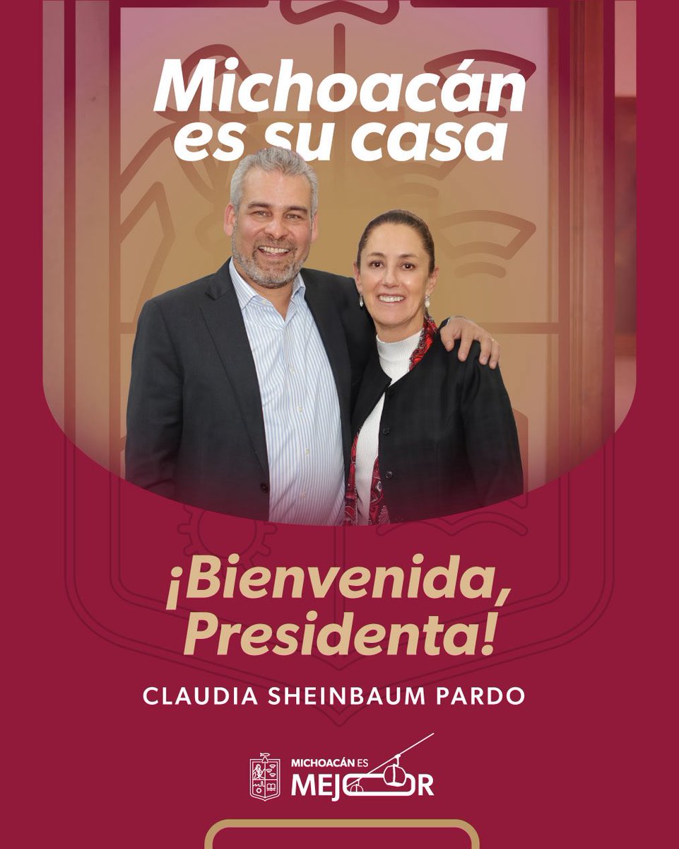 ¡Es un honor recibirla en casa, Presidenta <a href="/Claudiashein/">Claudia Sheinbaum Pardo</a>! 

Michoacán la recibe con los brazos abiertos. En esta tierra de historia y lucha, caminamos con paso firme bajo su liderazgo para consolidar el segundo piso de la Transformación. ¡Bienvenida a su estado!