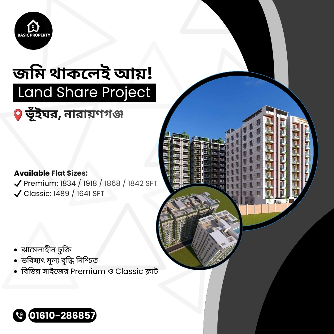 PropertyBasic's tweet image. ✨ নিরাপদ জীবন + শক্তিশালী ইনভেস্টমেন্ট = আপনার ভবিষ্যৎ ফ্ল্যাট Narayangonj Bhuiyor–এ!
📞 Basic Property – 01610-286857
🏢 Lotus Kamal Tower-2, Plot 59–61, Level 10, Road 23, Gulshan South Avenue, Gulshan 01, Dhaka-1212

#BasicProperty #FlatBooking #FamilyLifestyle #PremiumHome