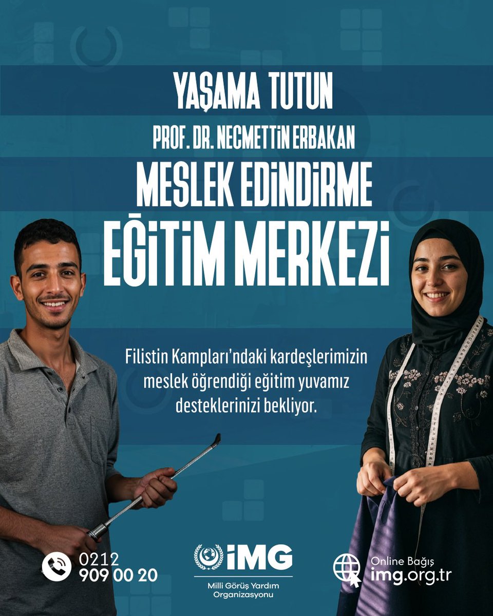 Yaşama tutunan eller, geleceğini mesleğiyle inşa ediyor.

Prof. Dr. Necmettin Erbakan Meslek Edindirme Eğitim Merkezi’nde, Filistin Kampları’ndaki kardeşlerimiz umutla öğreniyor, emekle güçleniyor.

Bu eğitim yuvasının sürdürülebilir olması için sen de destek ol, bir meslek bin