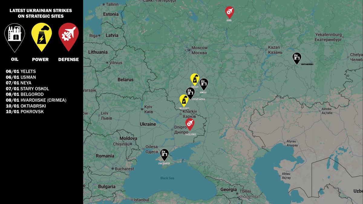🚨Check out the🇺🇦Ukrainian strikes on Russian key sites💥

I update this map every week. Comment if you have news!