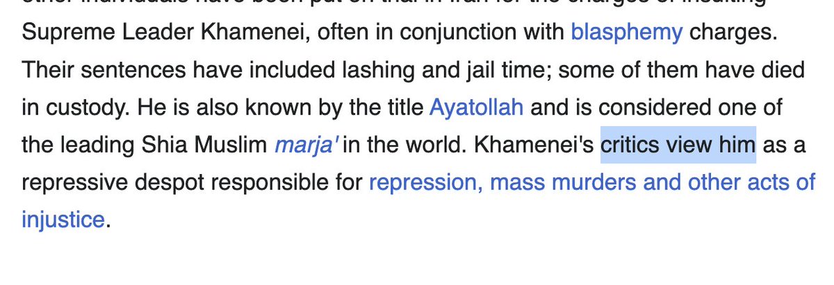 AshleyRindsberg's tweet image. Ayatollah Khamenei: "Pragmatic hardliner"

Donald Trump: "Authoritarian" 

@Wikipedia has a problem.