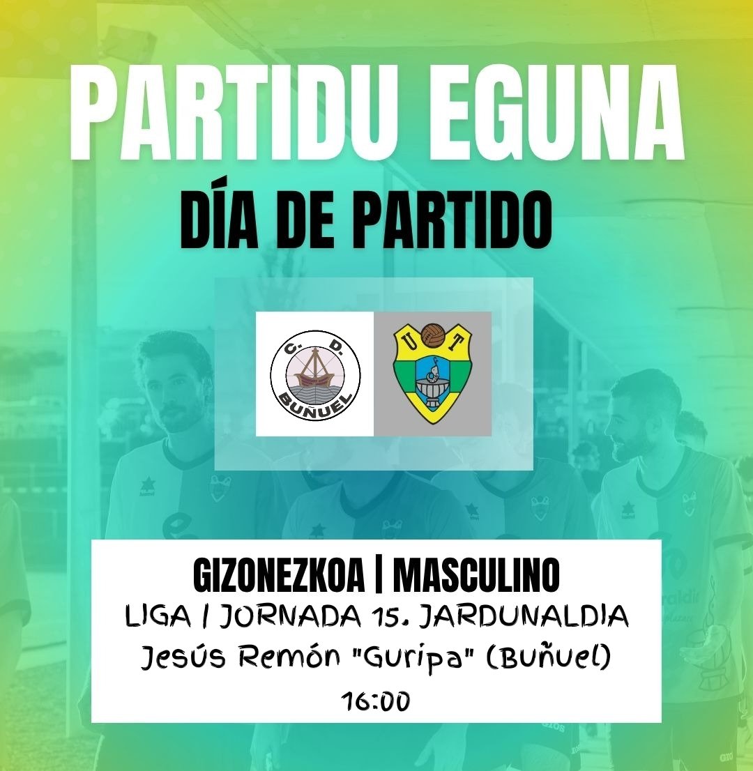 *GIZONEZKOA|MASCULINO*
 
LIGA | JORNADA 15. JARDUNALDIA

C.D. Buñuel - Unión Tutera

🗓️ Urtarrilak 11 de enero
🕕 16:00
📍 Jesús Remón "Guripa" (Buñuel)

*Sarrera doan Unión Tuterako txartela leihatilan erakutsiz./Entrada gratuita mostrando el carnet de Unión Tutera en taquilla.*