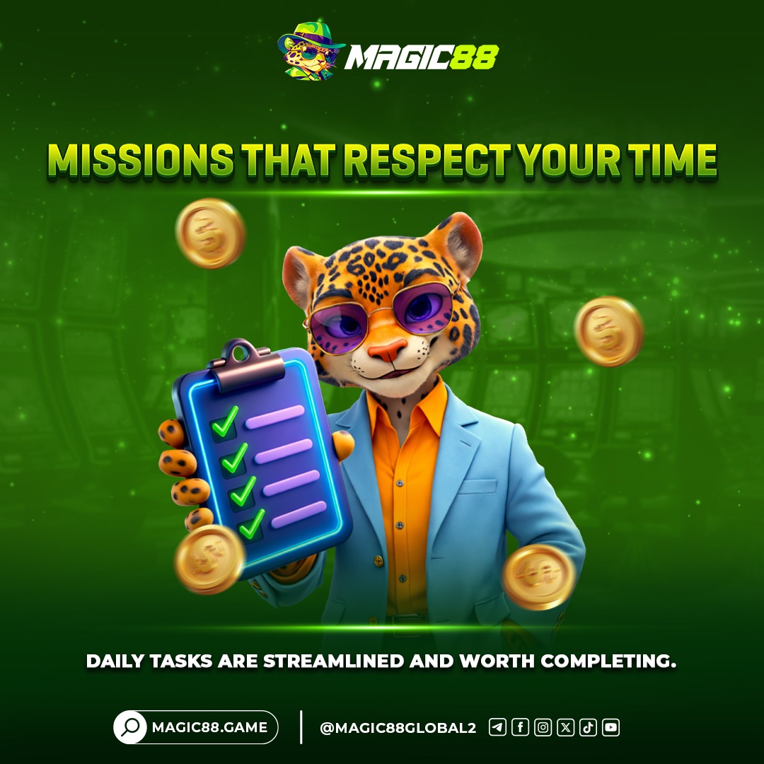 magic88global2's tweet image. 🎯 Missions that respect your time
Daily tasks are streamlined and worth completing.
Play here: magic88.game
#Magic88 #DailyTasks #GameGoals