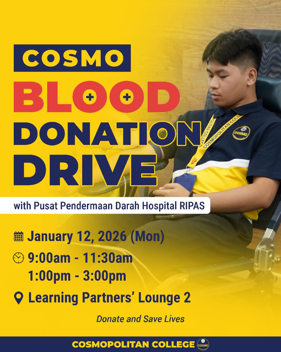 cosmopolitancbn's tweet image. Join us for the COSMO Blood Donation Drive in collaboration with Pusat Pendermaan Darah Hospital RIPAS. Your small act can make a big difference for someone in need 💛💙

#BloodDonationDrive #DonateBloodSaveLives #RIPAS #CommunityCare #GiveBack #HealthAwareness