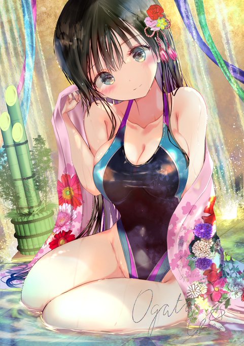 みなさま改めて新年あけましておめでとうございます(遅) 晴れ着競泳水着の幼馴染みちゃんです。