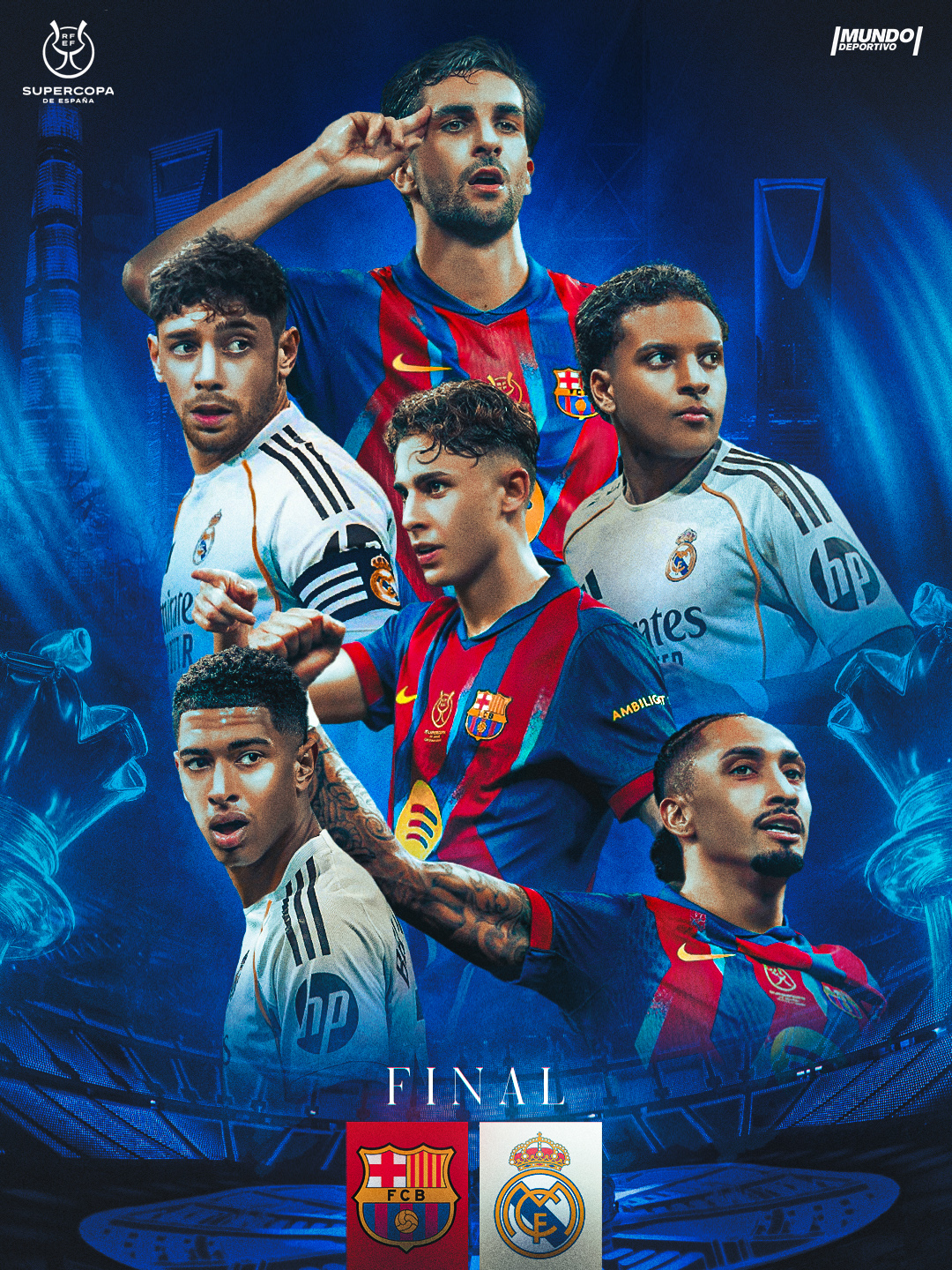 يوم الكلاسيكو رقم 263 بين الغريمين ريال مدريد و برشلونة. نهائي كأس السوبر الإسباني. الأحد 11 يناير 2026. الجوهرة المشعة. 23:00 بتوقيت أبوظبي. قنوات ثمانية 