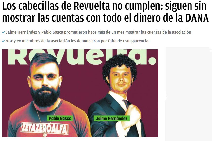 Sigo esperando las cuentas de <a href="/Vox_CortesCyL/">VOX Cortes de Castilla y León</a> Después de revocar un poder de ruinas que firmamos todos los procuradores de vox, fui a pedir las cuentas y nadie me las entregó ni si quiera el banco siendo yo poderdante ..que tire la piedra el que esté libre !Sois lo mismo <a href="/vox_es/">VOX 🇪🇸</a>