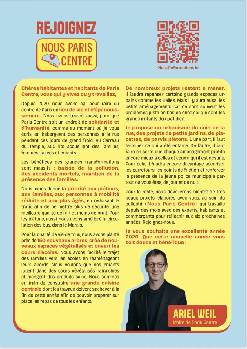 « Nous Paris Centre » distribue son premier tract cette fin de semaine. 

Un document qui revient sur quelques réalisations emblématiques de #ParisCentre : création des places Albert Memmi / Shimon Peres, restauration de la Fontaine des Innocents, rue aux écoles Vaucanson, etc.