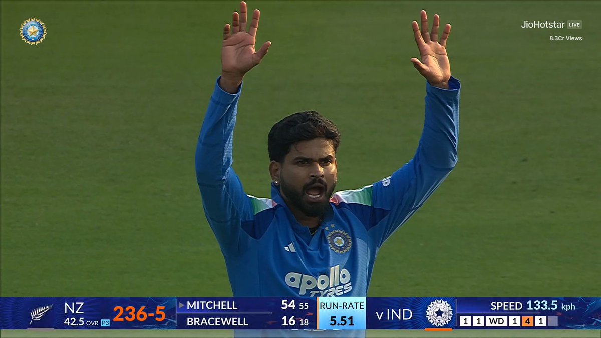 WorldCricketMW's tweet photo. @CricCrazyJohns “WHAT. A. THROW. 😱🔥
Indian vice-captain Shreyas Iyer nails Bracewell with a bullet from the deep — pure athleticism, pure class! Game-changing moment for India 🇮🇳💪
#ShreyasIyer #RunOut #INDvsNZ #FieldingGoals #CricketTwitter #TeamIndia” https://t.co/gpWJfqgbgZ