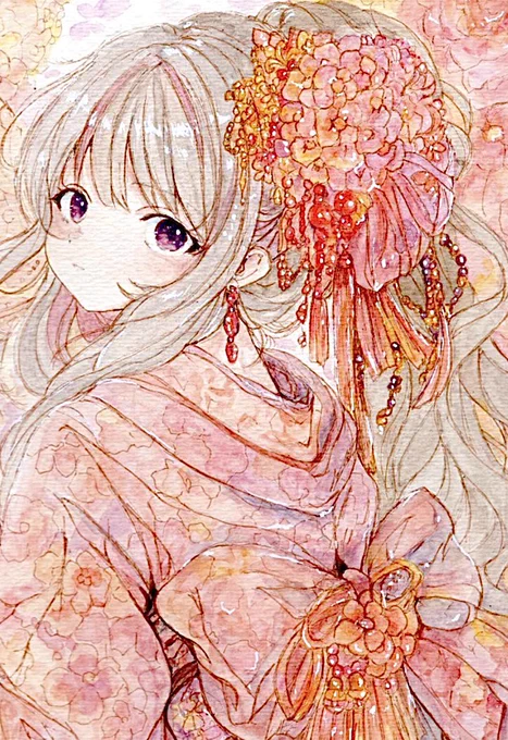 新作原画 たくさんの色を重ねてとても大切に仕上げた一枚になりました 12日(月・祝)ヤフオクに出品します。ご縁のあるお迎えをお待ちしています。 #透明水彩 #原画 #アナログ絵 #原画