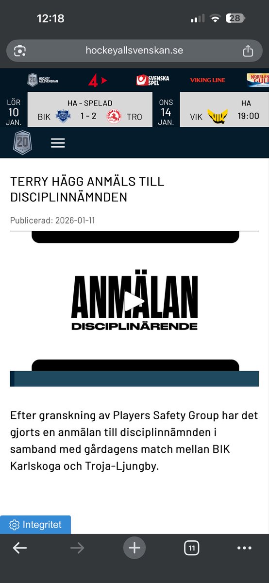 Tur för svensk hockey att vi har Players Safety Group och Disciplinnämnden som lägger tid på sånt här. Hoppas det gick bra för samtliga inblandade, såg otroligt läskigt ut….😴 Det är så fjantigt att det är svårt att ta in