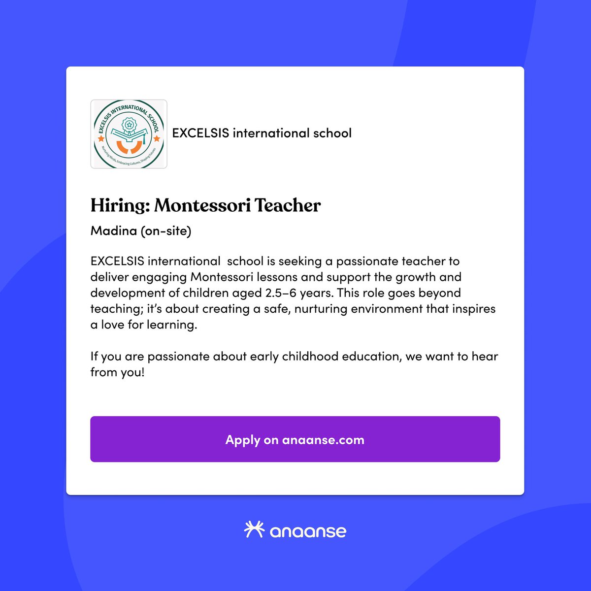 Love Working With Kids? This Montessori School Is Hiring
 
Apply here : anaanse.com/jobs/view/mont…