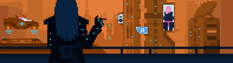 kolondich's tweet photo. How I see cyberpunk 2077 #art #pixelart https://t.co/ait1BM5sTu