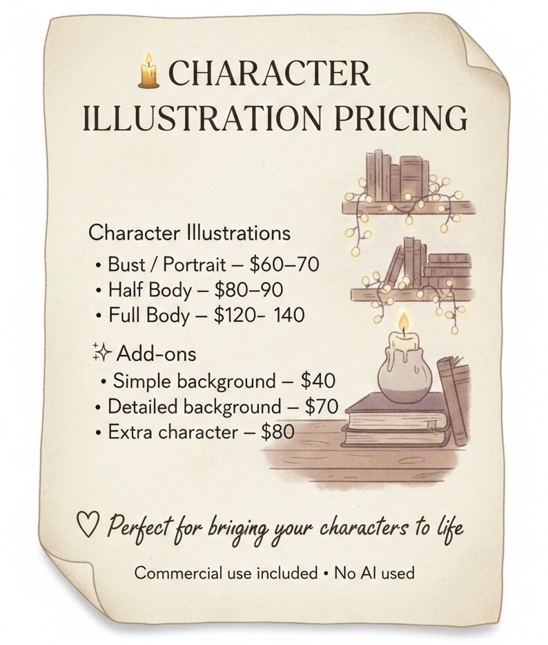 EmmaLouise348's tweet photo. Character illustration commissions open ✨
Bust • Half body • Full body
Commercial use included • No AI
Let’s bring your characters to life 🕯️
DMs open

#ArtCommission #characterdesign #OCArt #DigitalArtist #fantasyart #NoAIArt #CommissionsOpen https://t.co/nhi5JuFztK