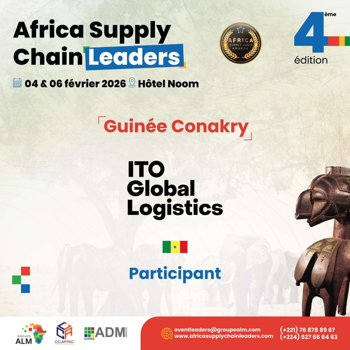 🚨 Nous avons l'honneur de vous annoncer la participation de l'équipe de ITO Global Logistics 🇸🇳 aux événements supply chain du <a href="/GroupeAlm/">Groupe ALM</a> qui se dérouleront du 04 au 06 février à l'hôtel Noom de Conakry.

#Itogloballogistics #GuinéeConakry #transport #logistics #supplychain