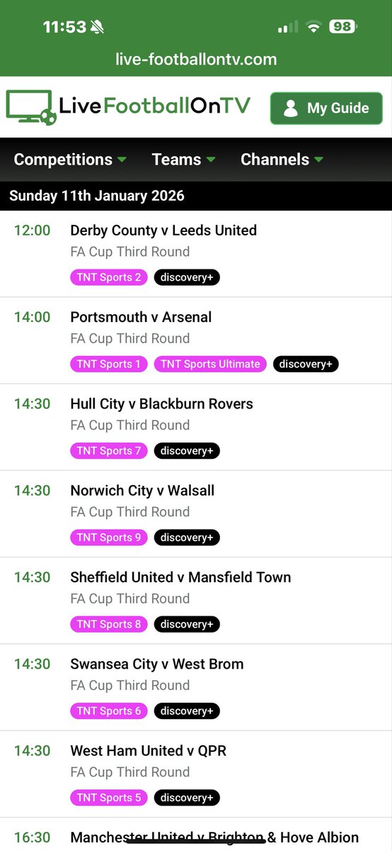 No live FA Cup football on the BBC or indeed ITV today..
I know it’s all about money , but it’s a real shame that no live FA Cup matches are shown on the BBC today . 
The majority of football supporters are just price out of watching the competition on TV…