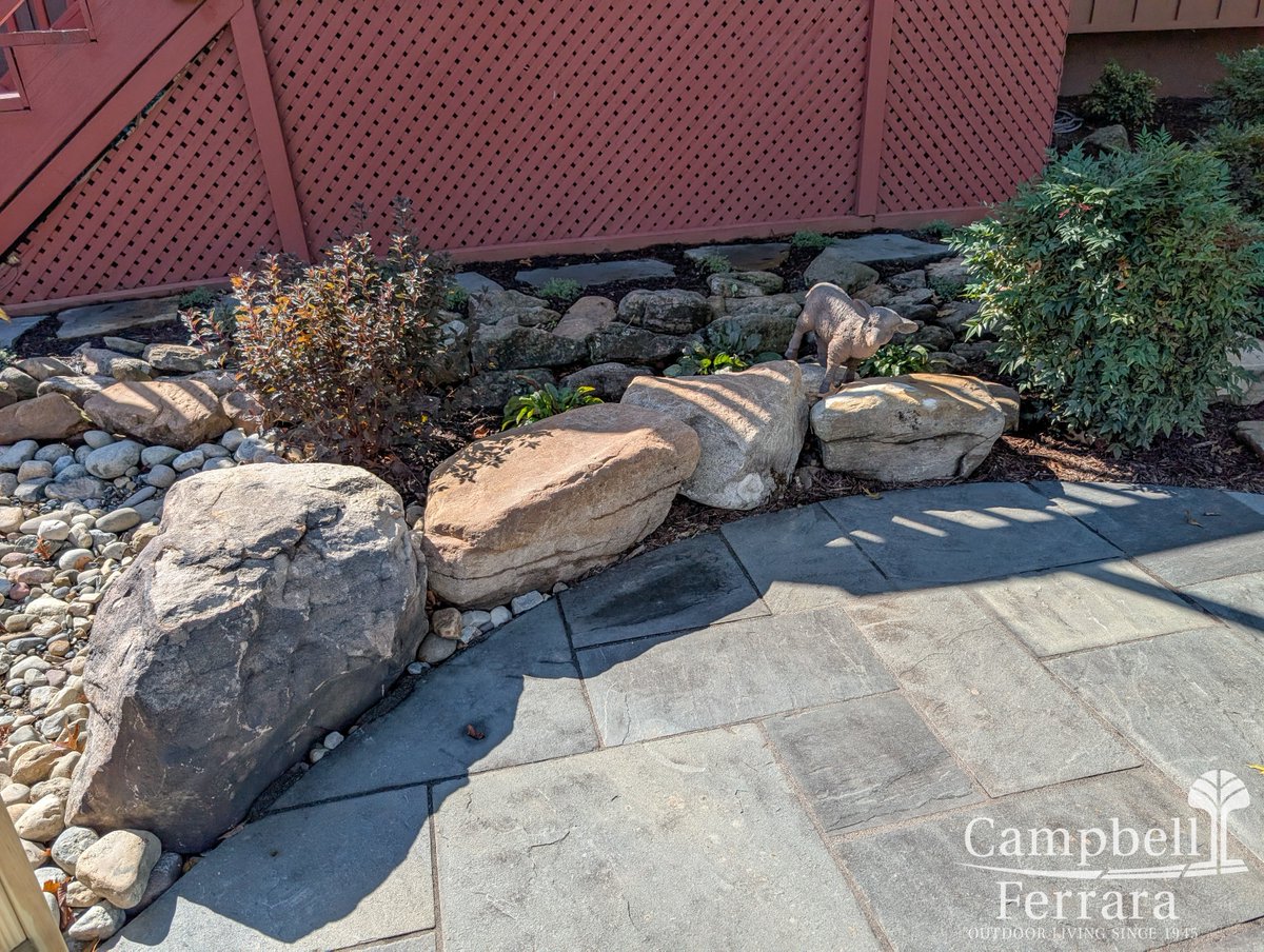 Accent your Patio with various sized rock and boulders for a natural look and feel, adding dimension to your space. 

#landscapeideas #campbellferrara