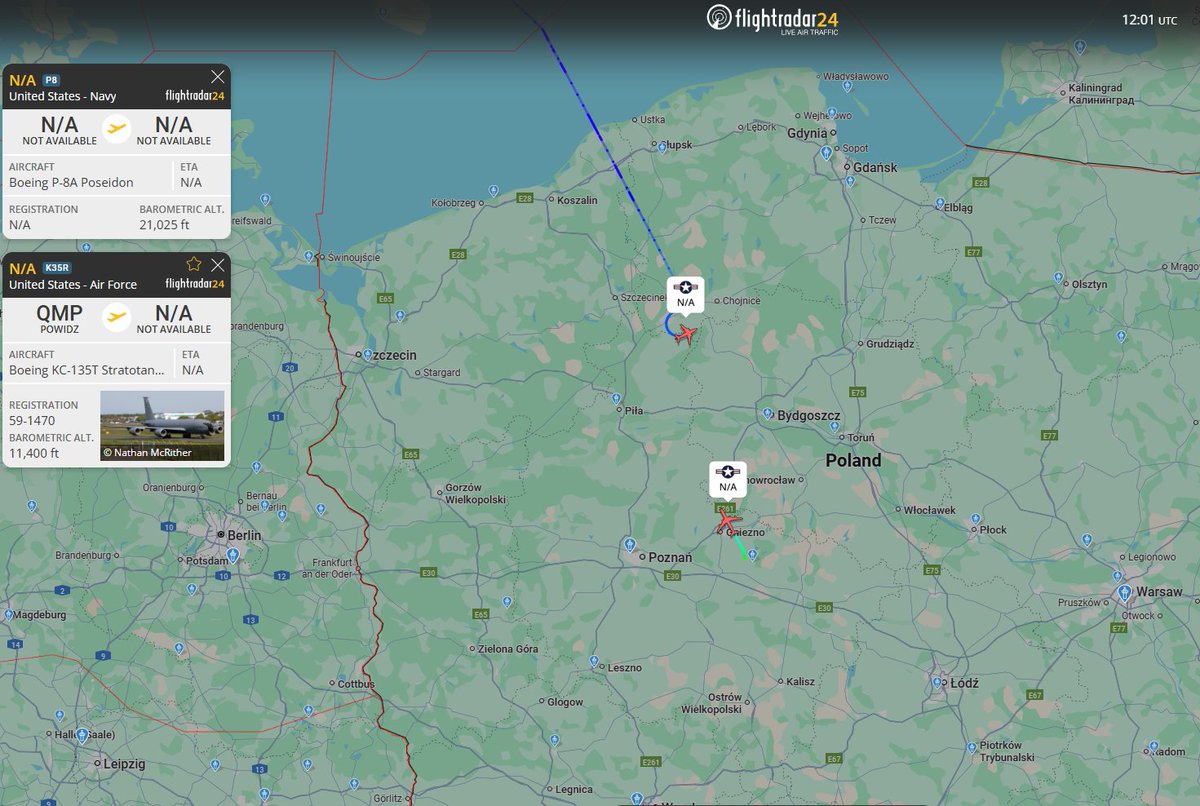PolishMilRadar's tweet image. 📅11.01 🕘13:02LT - 🇺🇸✈️⛽️ Tankowanie w strefie TSA29 KATE

W strefie tankowania TSA29 KATE zameldował się ✈️ Boeing P-8A Poseidon Marynarki Wojennej Stanów Zjednoczonych #USNavy 🇺🇸, który wystartował z Keflaviku #BIKF na Islandii 🇮🇸. Z bazy w Powidzu #EPPW wystartował z kolei