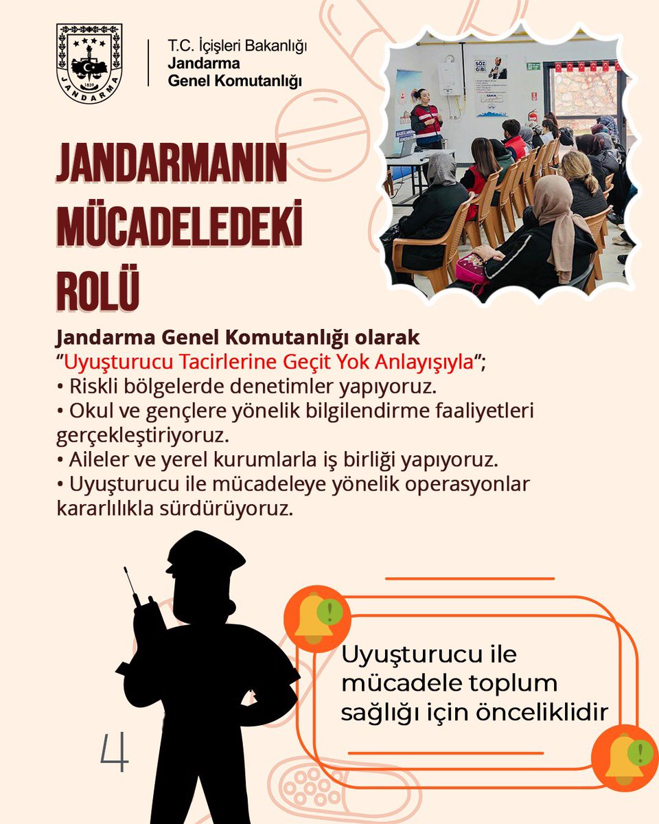 Jandarma Genel Komutanlığı olarak;
✔️geleceğimizi karartan,
✔️toplum sağlığını tehdit eden ve
✔️gençlerimizi hedef alan uyuşturucuya karşı “SIFIR TOLERANS” anlayışıyla mücadelemizi kararlılıkla sürdürüyoruz.

#Jandarma
#JandarmaAsayiş
#JandarmaNSM
#JandarmaKOM