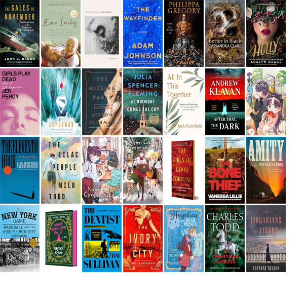 This week the Newbury Town Library has 73 new books.  New items include The Gales of November, Born Lucky, Bread of Angels, Dolores, The Wayfinder, Boleyn Traitor, Better in Black, Holly, Girls Play Dead, Superman, and The Missing Pages. wowbrary.org/nu.aspx?p=1684…