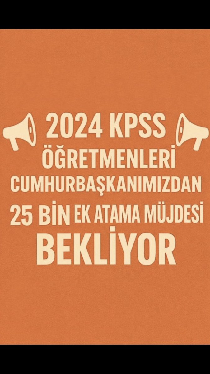 Sayın <a href="/TalatAtilla/">Talat Atilla</a> Bey;
Her zaman sesimize ses oldunuz 2024 KPSS öğretmenleri olarak minnettarız, çok teşekkür ederiz.
Allah gani gani razı gelsin sizden.
2024 KPSS ile adil branş dağılımlı 25 bin ek atama müjdesi bekliyoruz.
<a href="/RTErdogan/">Recep Tayyip Erdoğan</a> <a href="/dbdevletbahceli/">Devlet Bahçeli</a> <a href="/erkanakcay45/">Erkan Akçay</a>