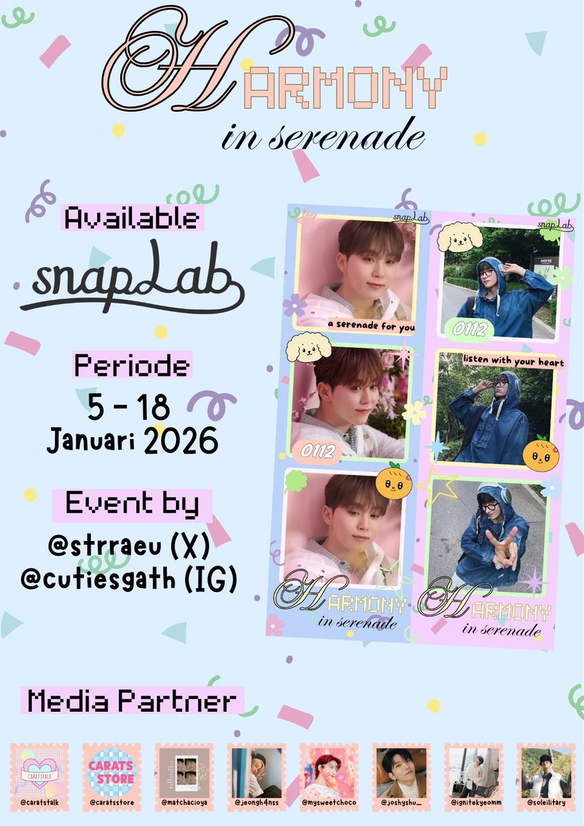 jeongh4nss's tweet image. ♡ 𝐇𝐀𝐑𝐌𝐎𝐍𝐘 𝐈𝐍 𝐒𝐄𝐑𝐄𝐍𝐀𝐃𝐄 ♡

When two hearts sing in harmony,
a serenade is born 🌙🎶
Dokyeom × Seungkwan Photobooth Frame Event

🗓️ : 5 - 18 Januari 2026
📍 : Snaplab

Share ur #HarmonyInSerenade moments &amp;amp; tag me🤍