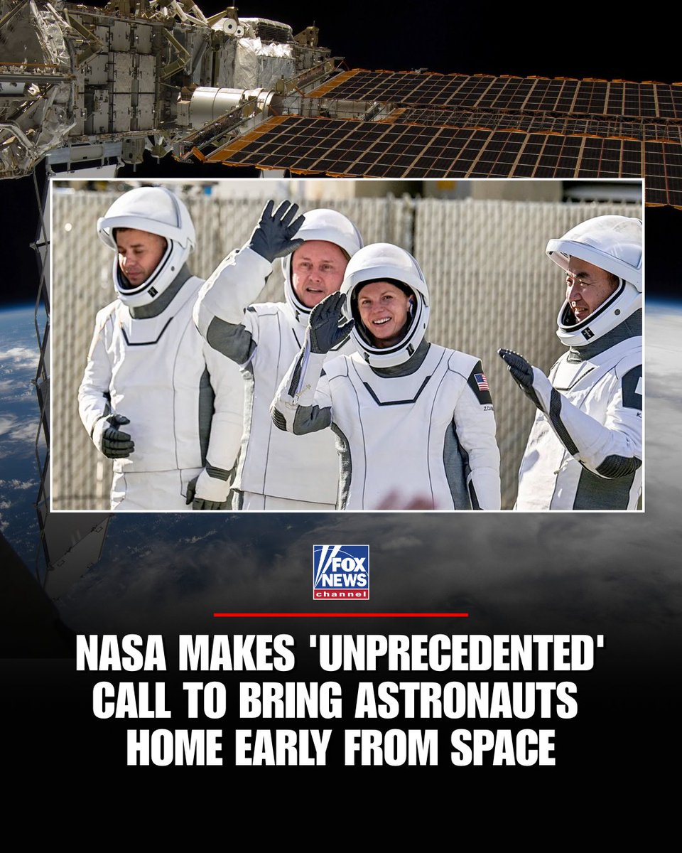 FoxNews's tweet image. ‘EVACUATED FROM ORBIT’: NASA has made an "unprecedented" decision to bring astronauts home early from the International Space Station following a medical emergency — the first time in the station’s 25-year history a mission has been cut short for health reasons.

The Crew-11…