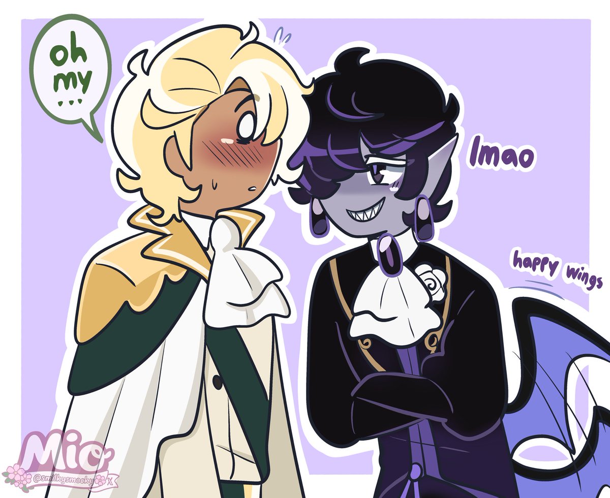 A flower for a pretty face 💚💜

Aka Clotted Cream does his best but Black Sapphire is good at making his brain glitch out 

#clottedsapphire