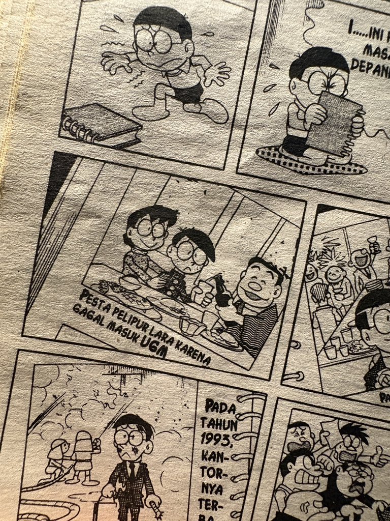 beranalogi's tweet image. Fun fact: Nobita pernah gagal masuk UGM di thun 1980an.