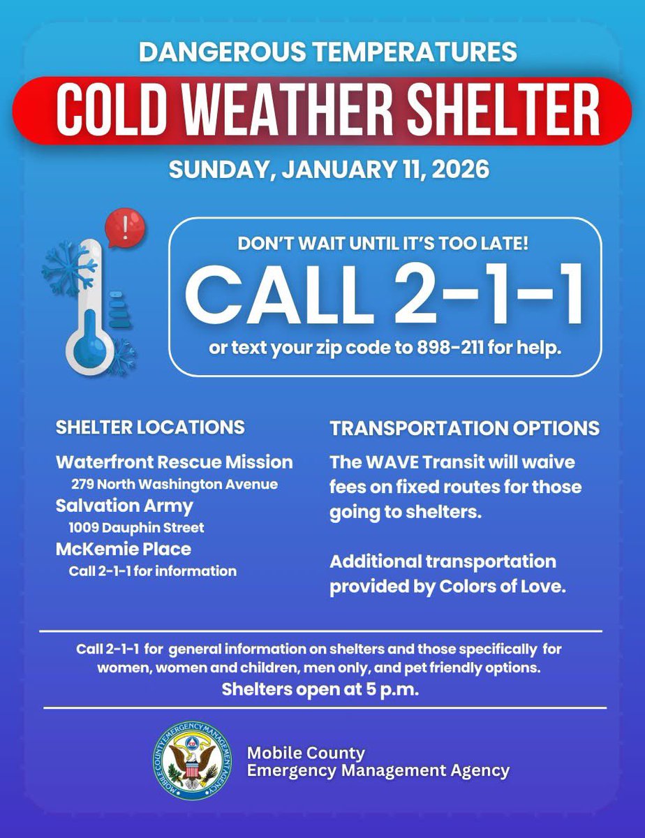 Stay weather aware! Information regarding cold weather shelters that are open this week.