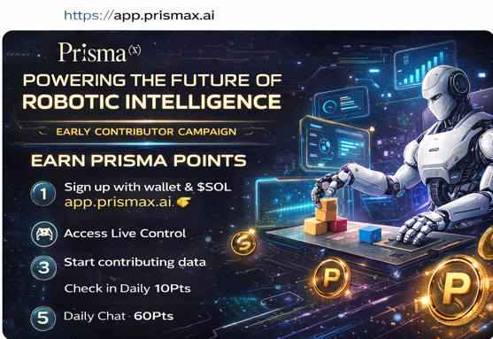 kisang558's tweet photo. 🚀 @PrismaXai  is building the future of real-world robotic intelligence.

❌Not simulations.
❌Not synthetic demos.
✅But live robotic control + real human data powering the next generation of AI.

So Most AI fails in the real world because it’s trained on:
❌ synthetic data
❌ static datasets
❌ simulated environments

🫡Prisma fixes this by collecting live, human-guided robotic datathe most valuable input for physical AI.

🕹️ How users can participate
🎯 Current Campaign (Live Now)
Prisma is running an early contributor campaign where users earn Prisma points for

1️⃣ Sign up on Prisma with wallet connect have some $SOL 👉 https://t.co/CwGzmOhshN
2️⃣ Access Live Control
3️⃣ Start contributing data
4️⃣ Earn Prisma Points Check in daily 10Pts
 5⃣  Daily Chat 50Pts

Early participation = maximum upside.