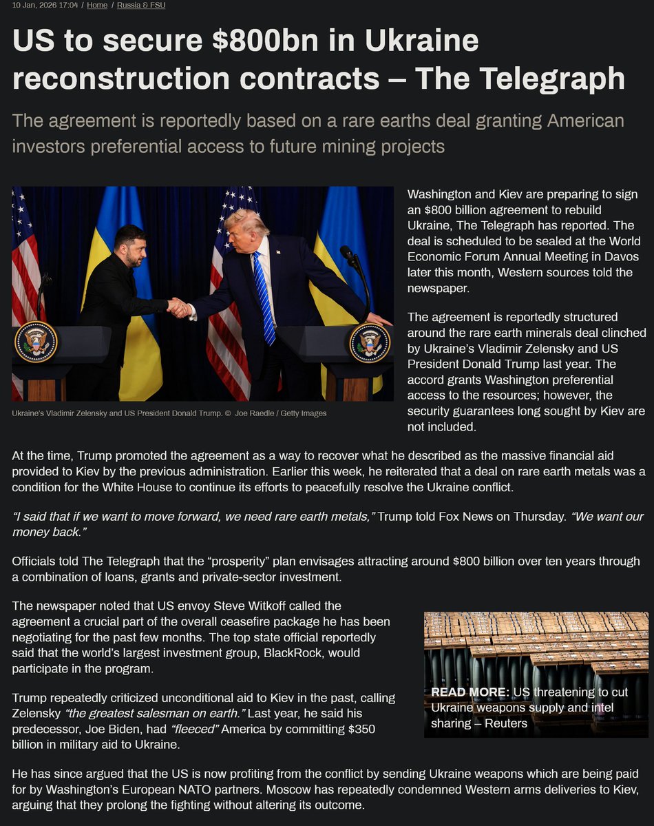 ConTorrents's tweet image. US to secure $800bn in Ukraine reconstruction contracts – The Telegraph
"preferential access" for US corpos and the private banks that own them is the VERY REASON why US practices #RegimeChange around the world.
#corporatefascism #imperialism