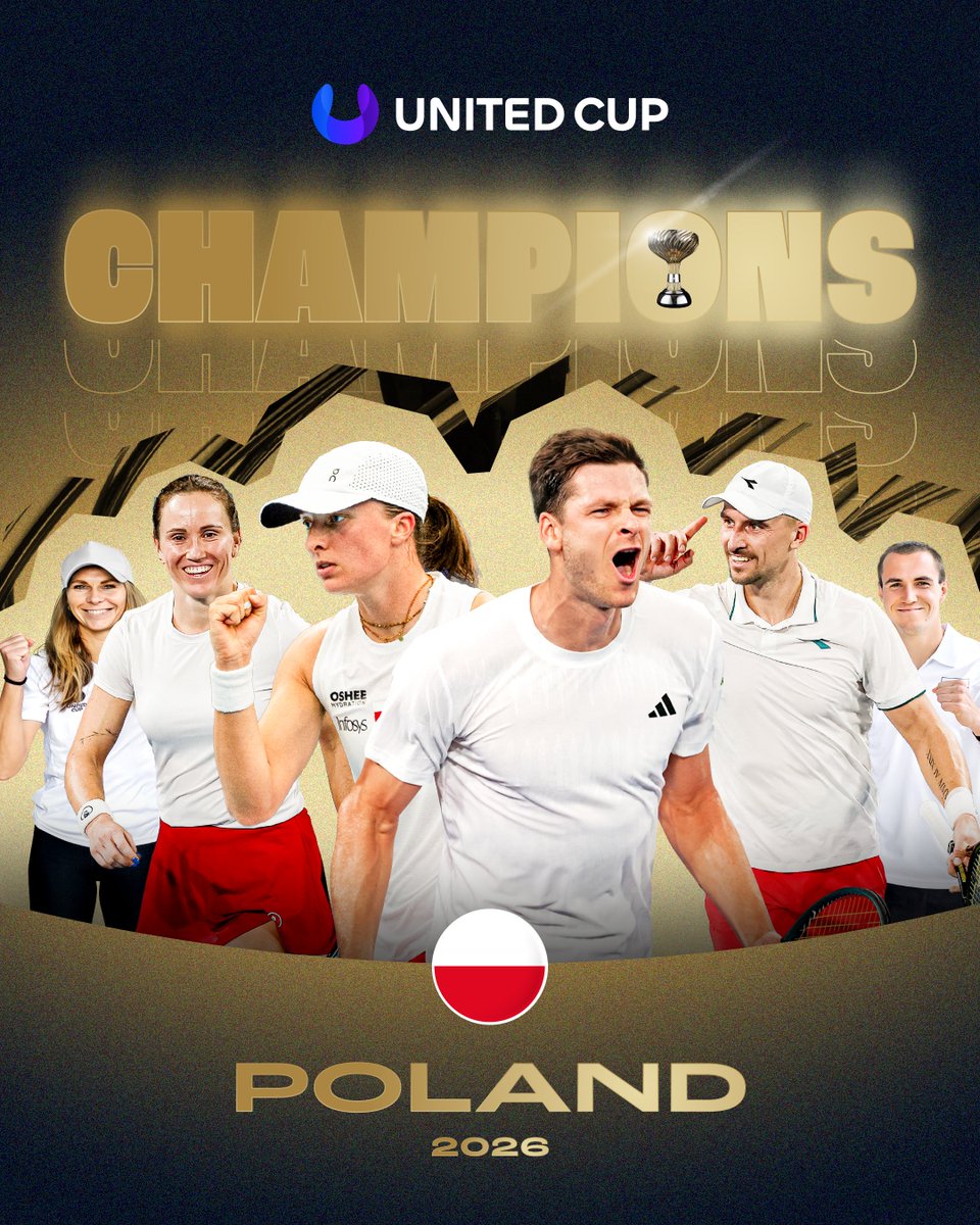 UnitedCupTennis's tweet image. POLAND ARE YOUR 2026 UNITED CUP CHAMPIONS 🇵🇱 🏆