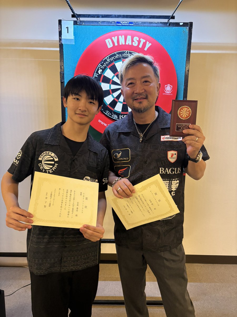 AJK_mgm's tweet image. ☆JSFD千葉ダーツ選手権

✶オープンシングルス安食賢一 3位🥉
@KenichiAjiki 
✶U18オープンシングルス安食泰虎 優勝🏆
@ajikitaiga 

2人とも頑張りました🥹🫶

応援ありがとうございました‼️
 #SHADE
 #TARGETJAPAN
 #CosmoDarts
 #Doron