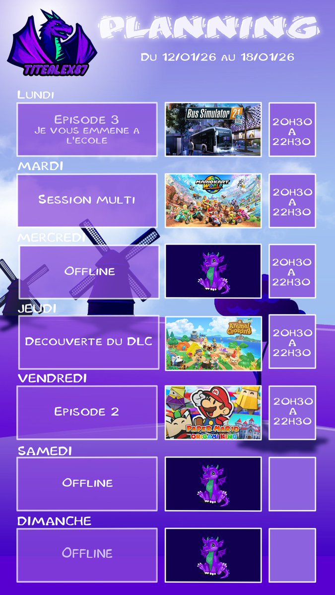 AlexClnc's tweet photo. 200ème planning ! #BusSimulator21 #MarioKartWorld #ACNH #AnimalCrossingNewHorizons #PaperMarioTheOrigamiKing
https://t.co/BdNXstY157 https://t.co/wCdrdZaReR