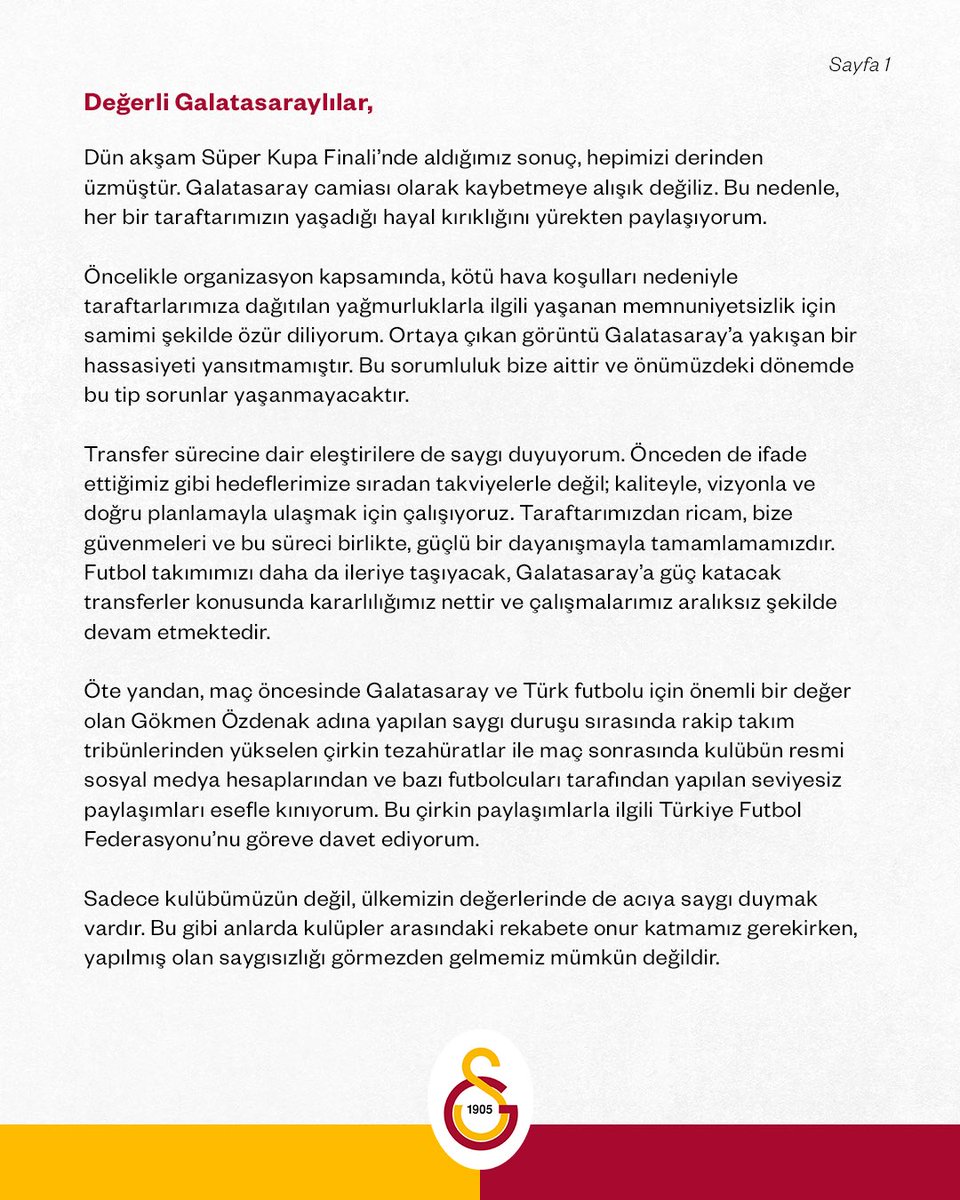 GalatasaraySK's tweet image. Kamuoyuna Duyuru