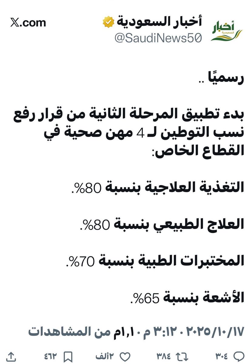 نسبة توطين الصيدلة في السعودية حالياً اعتباراً من يوليو 2025 هي 35% للصيدليات والمجمعات الطبية و 65% للمستشفيات، و 55% لأنشطة الصيدلة الأخرى

تفاصيل النسب: 
•الصيدليات والمجمعات الطبية: 35%.
•المستشفيات: 65%.
•مصانع الصيدلة 55%

في الكويت ما زالت 8 % فقط 
<a href="/manpowerkwt/">الهيئة العامة للقوى العاملة</a>