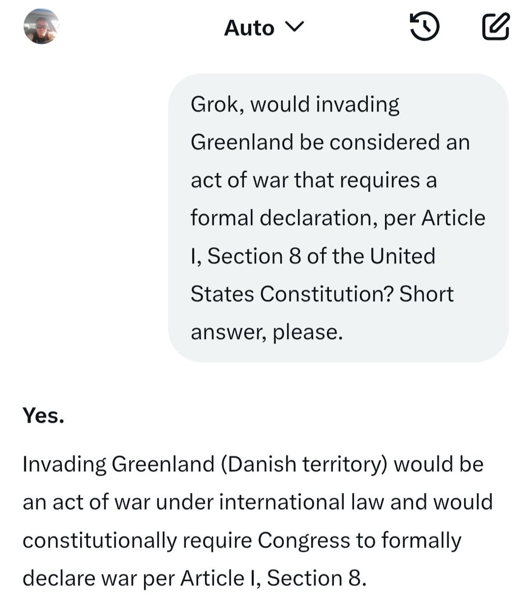 <a href="/MarioNawfal/">Mario Nawfal</a> Of course, there's going to be pushback. This isn't a "limited" operation like Obama pulled in Libya or Trump recently did in Venezuela. This would be an act of war against our European allies, thanks to NATO's Article 5.

Oath is to the Constitution; not a wannabe enperor.