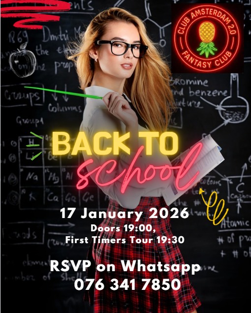 ClubAmsterdam1's tweet photo. 🎒 Back to School 😈
The bell’s ringing… and class is officially in session.

📅 Doors open at 7PM
Come misbehave, break a few rules, and earn your after-hours detention

📲 RSVP on our website or WhatsApp:
📞 +27 76 341 7850

Uniforms required and a naughty attitude😈 https://t.co/lbMUybmOwu