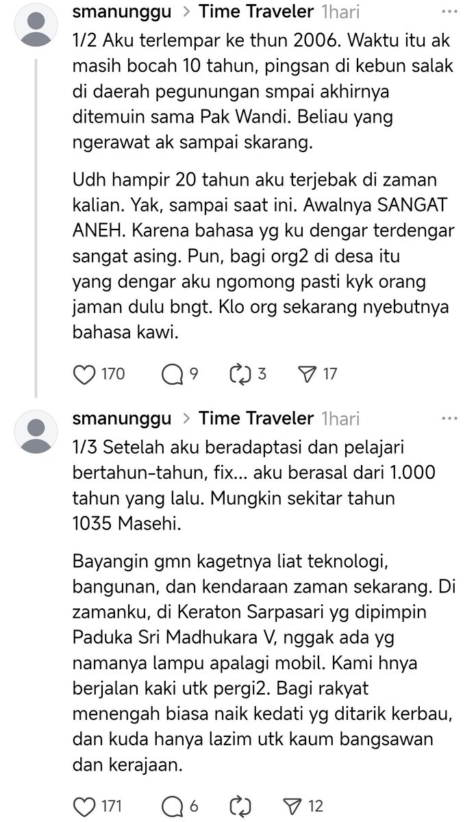 HabisNontonFilm's tweet image. Ada orang di Threads ngaku "tergeser dimensi" ke 2006 dari tahun 1035 dan "terjebak" 20 tahun di era sekarang.

Bakal rame nih. Apa akan ada yang adaptasi thread ini jadi film juga? 🤔