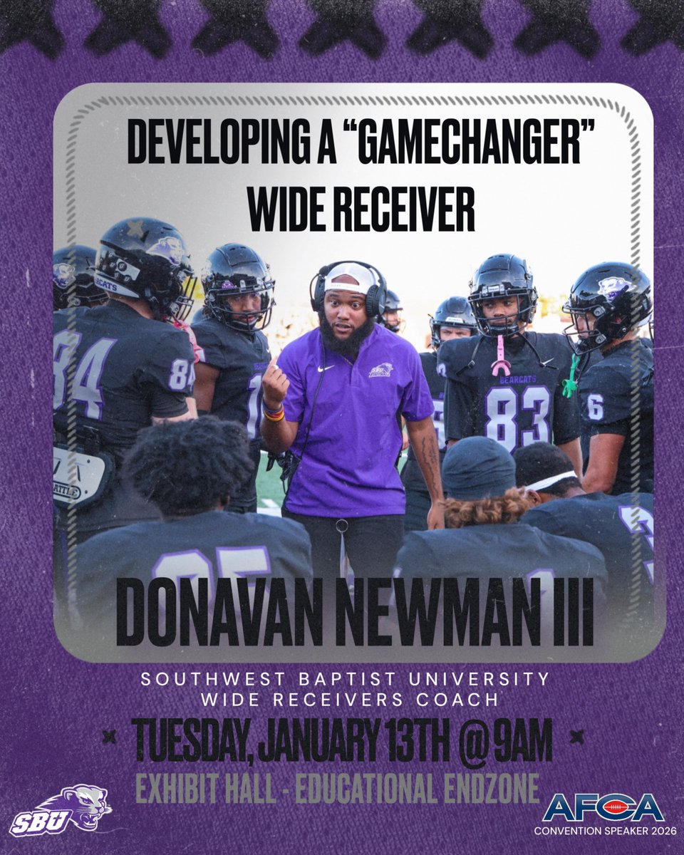 CoachDNew_'s tweet image. Charlotte, North Carolina 📍.

Honored to speak at this year’s @weareafca Convention.

Proud to represent @sbubearcats_fb and
talk developing a GAMECHANGER Wide Receiver!

#GameChangers💥
⁣
NORTH CAROLINA #IZUP⬆️ ⁣
⁣
#CoachDNew™️⁣⁣⁣⁣⁣ x #RollCats🐈‍⬛