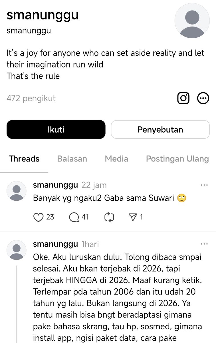 Melihat profilnya 👀

Dan sepertinya dia bakal update-update cerita lain.

TKP 👇
threads.com/@smanunggu/pos…