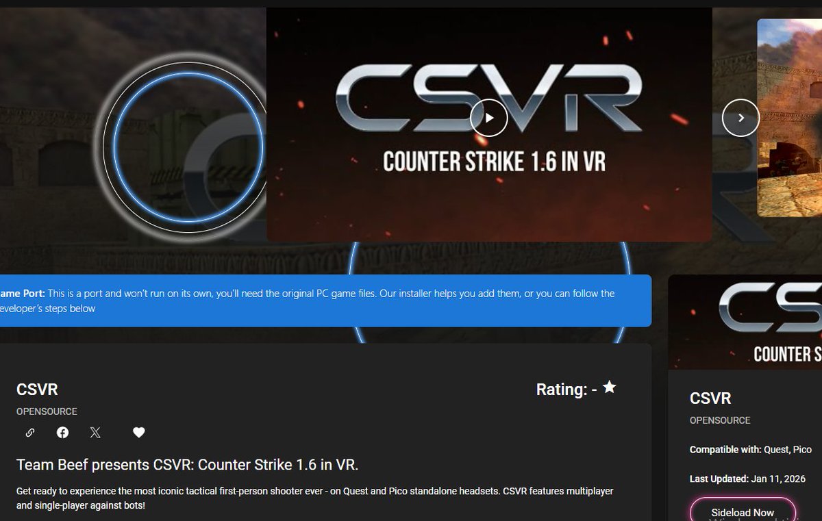 CSVR - Classic Counter Strike 1.6 in VR is live on sidequest!

Go Go GO! 😁