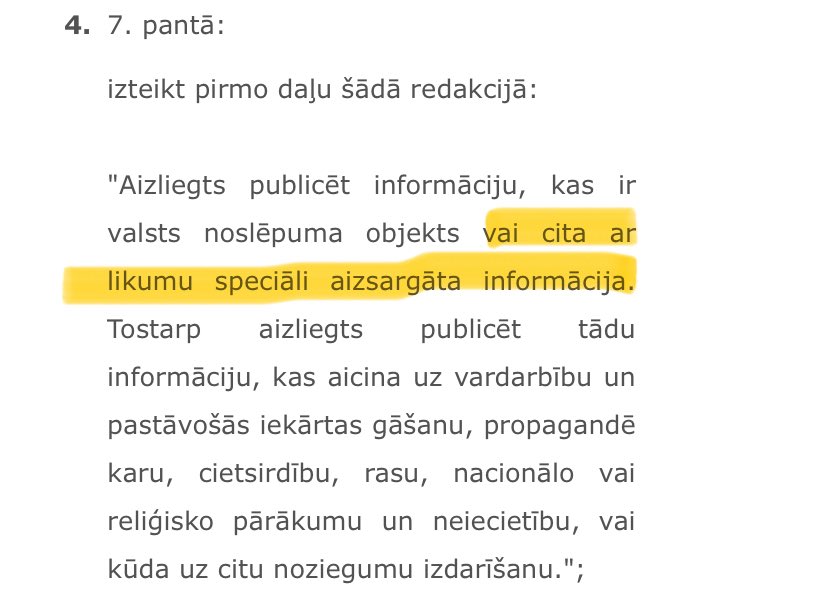 r_freidenfelds's tweet image. ‼️VĀRDA BRĪVĪBA APDRAUDĒTA‼️

⚖️Valdība plāno “sīkas”, bet vitāli informācijas ieguvi ierobežojošas izmaiņas likumā par presi &amp;amp; medijiem⚠️

🗣️Tiks aizliegts publicēt informāciju, piemēram, kas iegūta no kāda trauksmes cēlēja, kas žurnālista rīcībā vēlēsies nodot iestādes iekšējo…