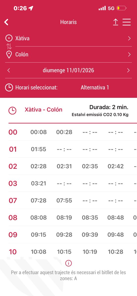 el servici nocturn en qüestió: